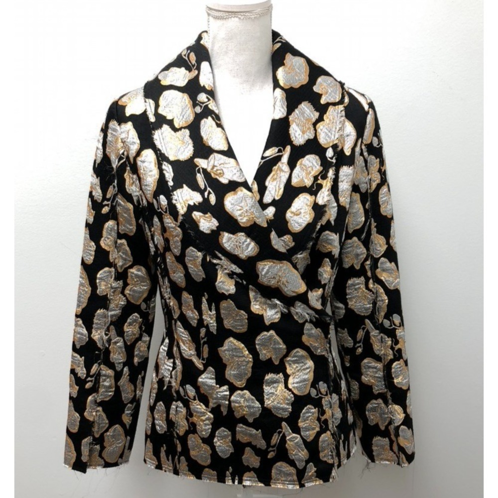 Jonathan Cohen Blazer Jacket Womens Medium Black Floral Jacquard Business Luxury